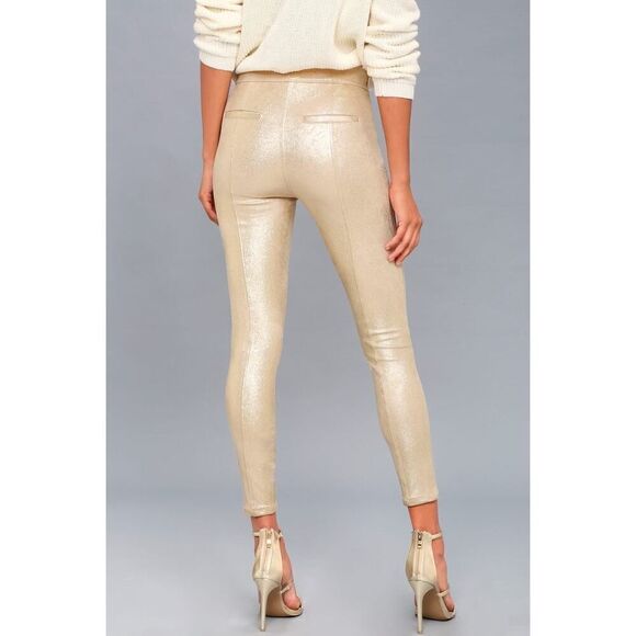 Free People NWT Metallic Gold Back Faux Pockets Vegan Suede Leggings MSRP $78 - Picture 2 of 6
